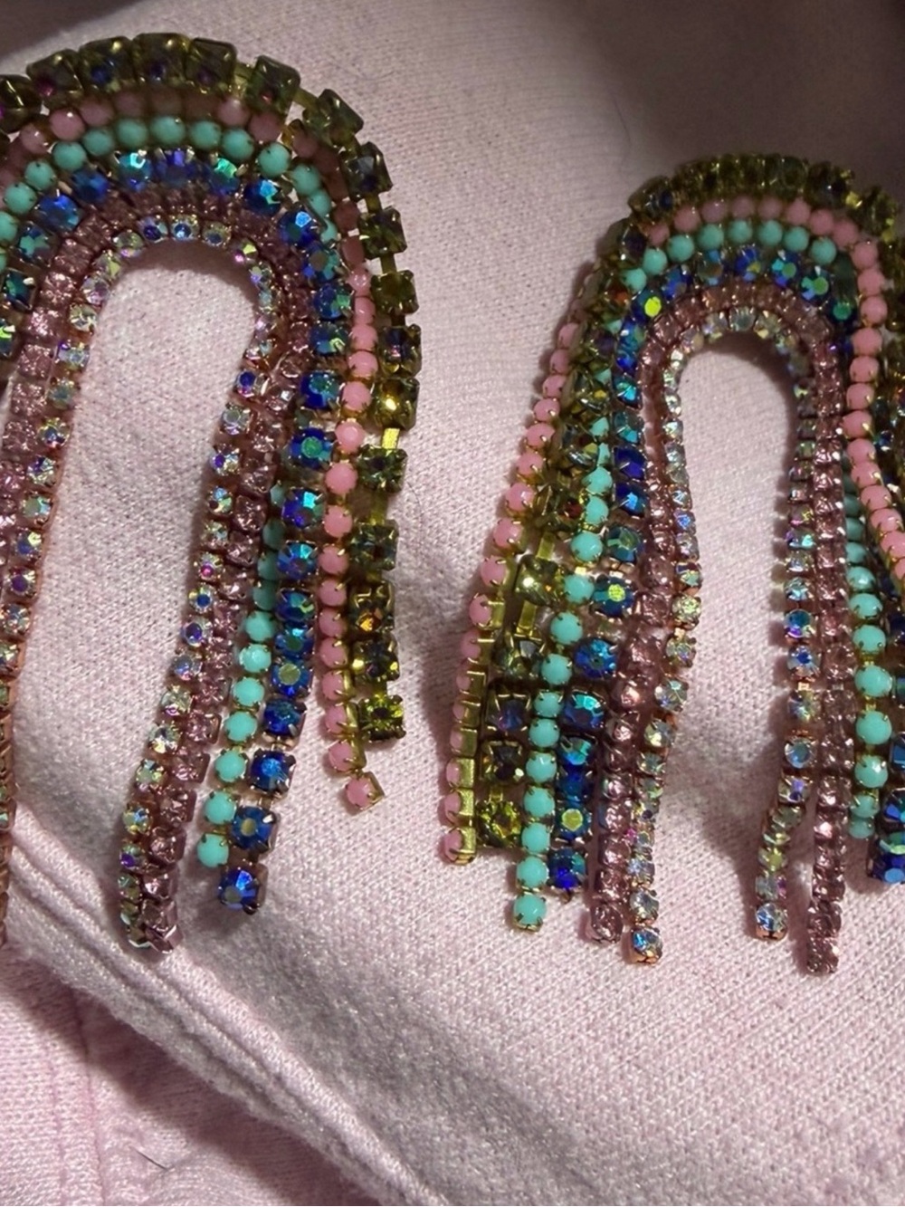Feed me gem. RARE Colorful Rhinestone Fringe Statement Earrings - Multicolor